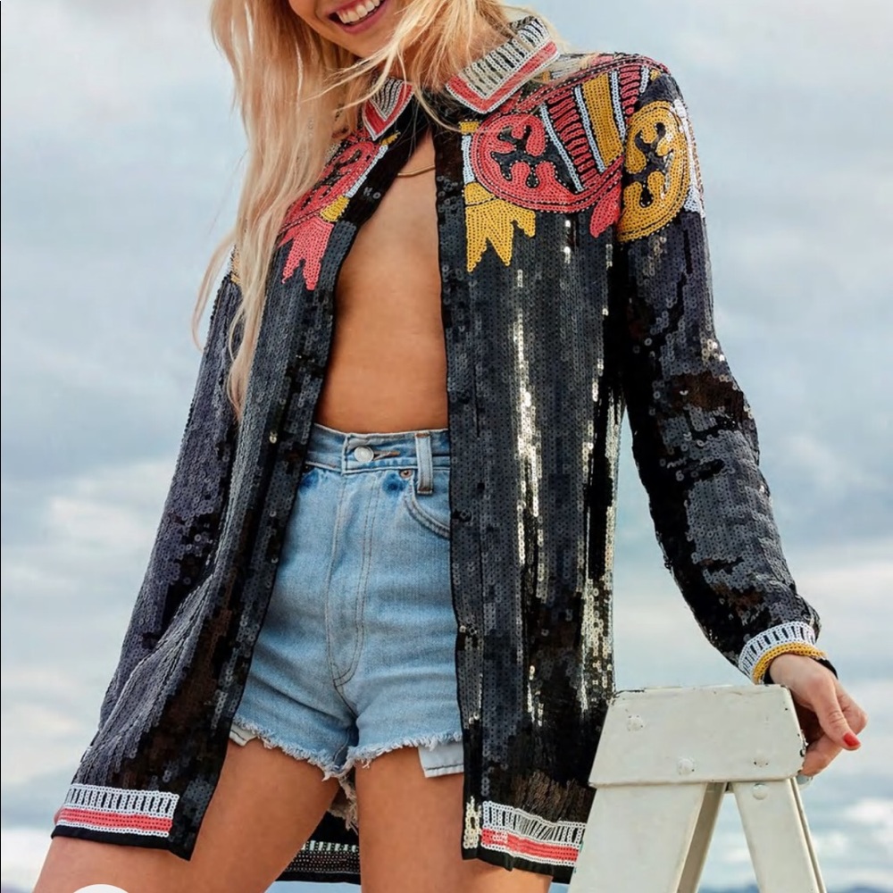 Sequin western oversized button up ✨